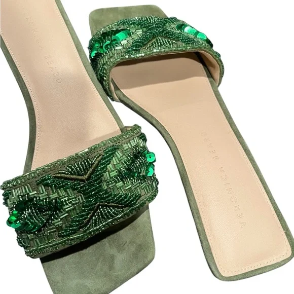 Veronica Beard Green Embellished Sandals - Picture 3 of 8